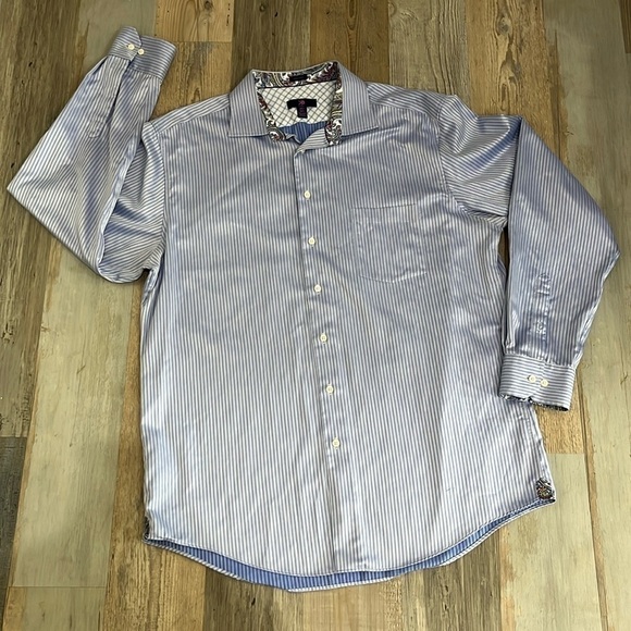 Egara Shirt Button Up Striped Blue White Flip Cuff No Iron Mens 2XLT - Picture 1 of 8
